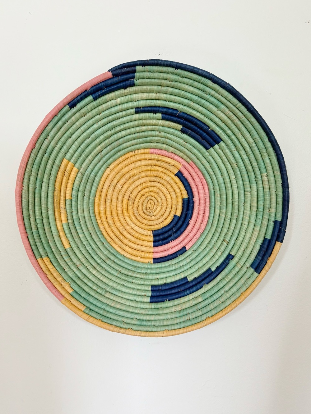 Colorful Woven Wall Basket Fruit Bowl Decor - Pastel Green, Yellow, Pink & Navy